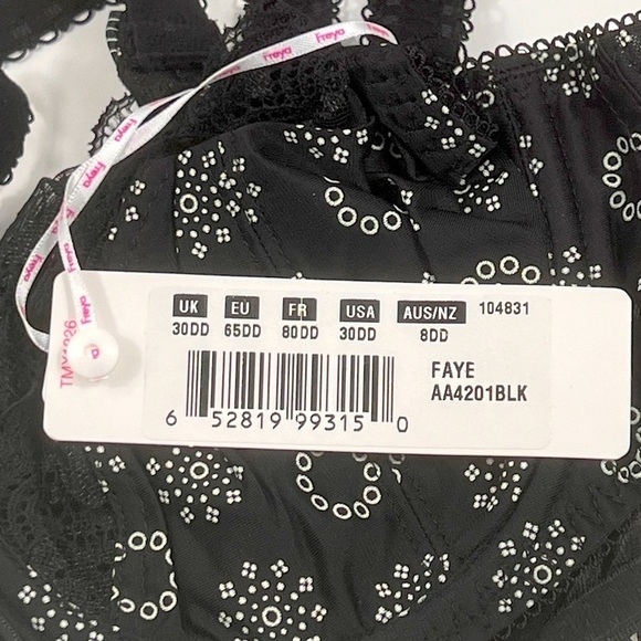 Freya Faye Plunge Underwire Black Bra 30DD - Picture 12 of 15